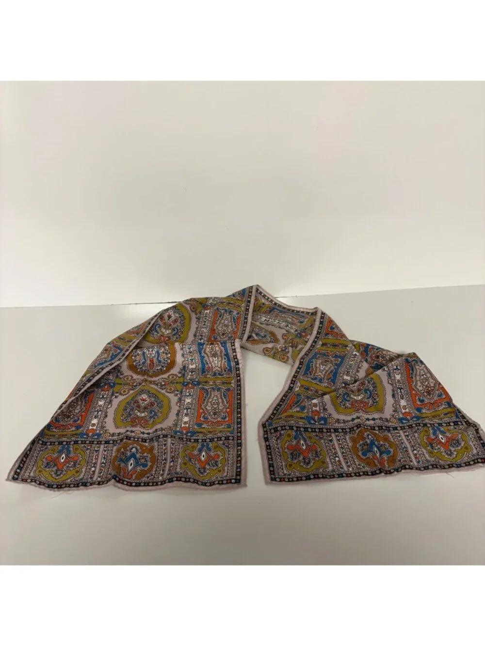 Paisley Acetate Scarf Twill Handprinted Made In Japan Multicolor Vintage